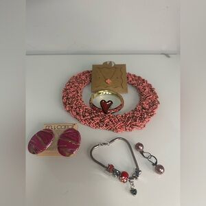 Pink and Gold Heart Jewelry Set ( Bundle 3 ) 7* Pieces